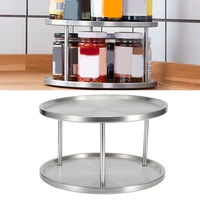 stainless steel double layer turntable rotating plate spice rack organizer seasoning storage kitchen accessory