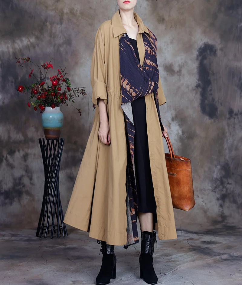 

SuperAen Autumn 2021 New Fashion Windbreaker Solid Scarf Collar Long Jacket Single Breasted Women Coats