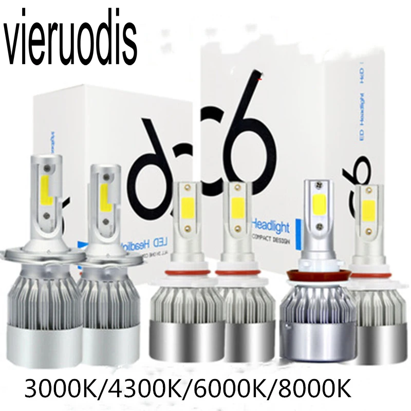 VIERUODIS светодиодный лампы для передних фар 72 Вт авто фары автомобиля H7 H1 H3 H27 H11 HB3 HB4