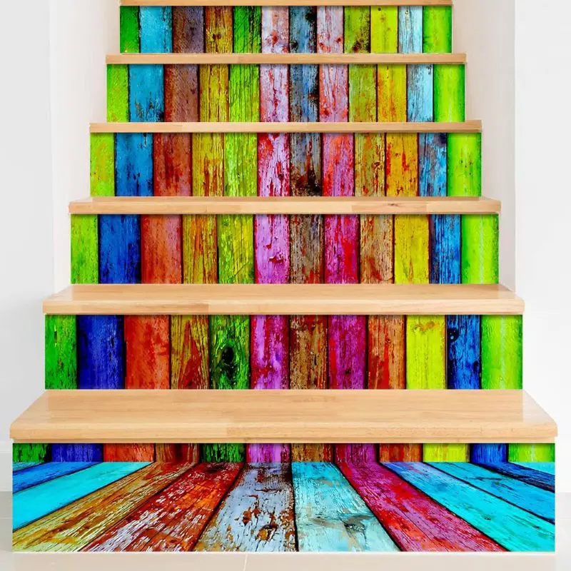 6 шт./компл. 3D Имитация деревянной доски лестницы подъемник напольная наклейка