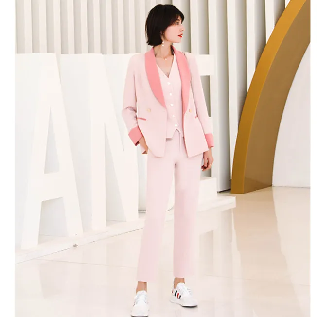 Women Suits Set For Work Stylish Office Ladies Formal Business Wear Three Piece Blazer Jacket Vest Pants Elegant Pansuits