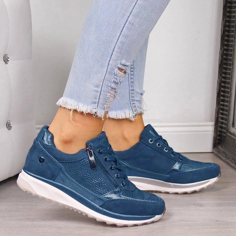 

Women Sneaker 2021 Casual Wedge Ladies Flat Shoes Zipper Lace Up Comfortable Female Vulcanized Shoes Outdoor Single Shoe