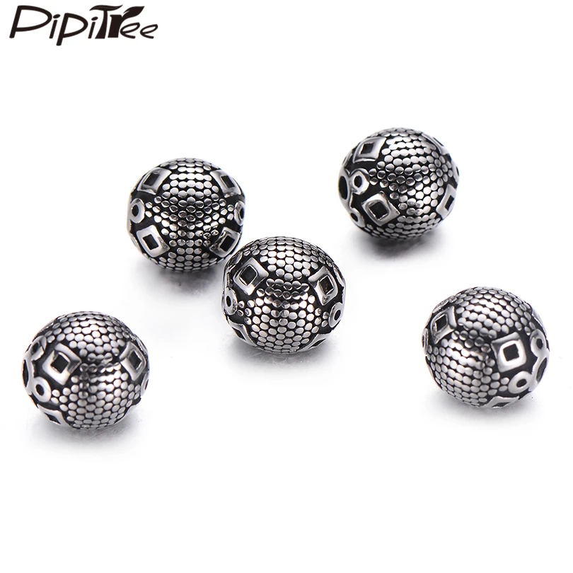 Pipitree 4 шт./лот Индивидуальные DIY круглые бусины из нержавеющей стали 9 мм черные