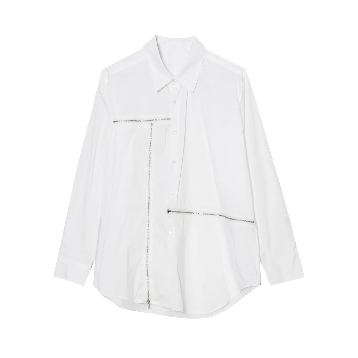 

MTL men's clothing | 2021 spring new product personalized zipper design sense splicing Korean loose Long Sleeve Shirt Men's