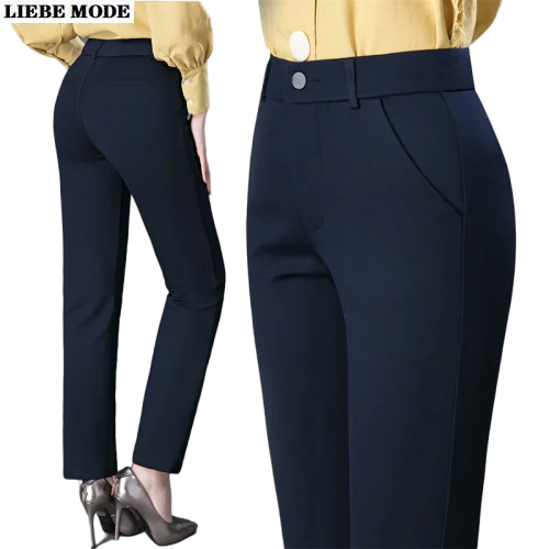 Office Ladies Black Blue Khaki Suit Pants Womens Work Formal Straight Trousers Women big Size High Waist Pantalon Femme 7XL 9XL