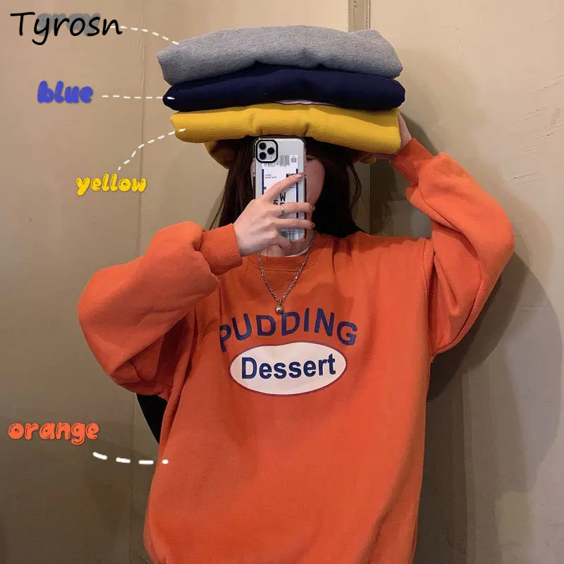 

Thicker Hoodies Women Keep Warm Autumn O-neck High Street Ulzzang Chic Harajuku Sweet Design Letter Printing Sweatshirts Couples