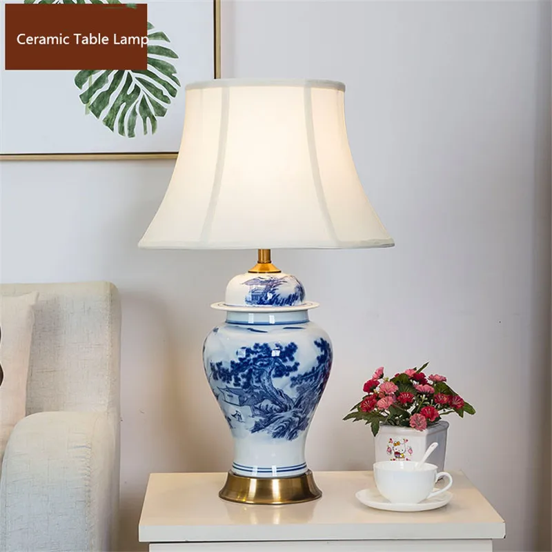 Chinese Blue And White Porcelain Ceramic Table Lamp For Bedroom Bedside Living Room Foyer Study Desk Reading Night Light TD059 | Лампы и