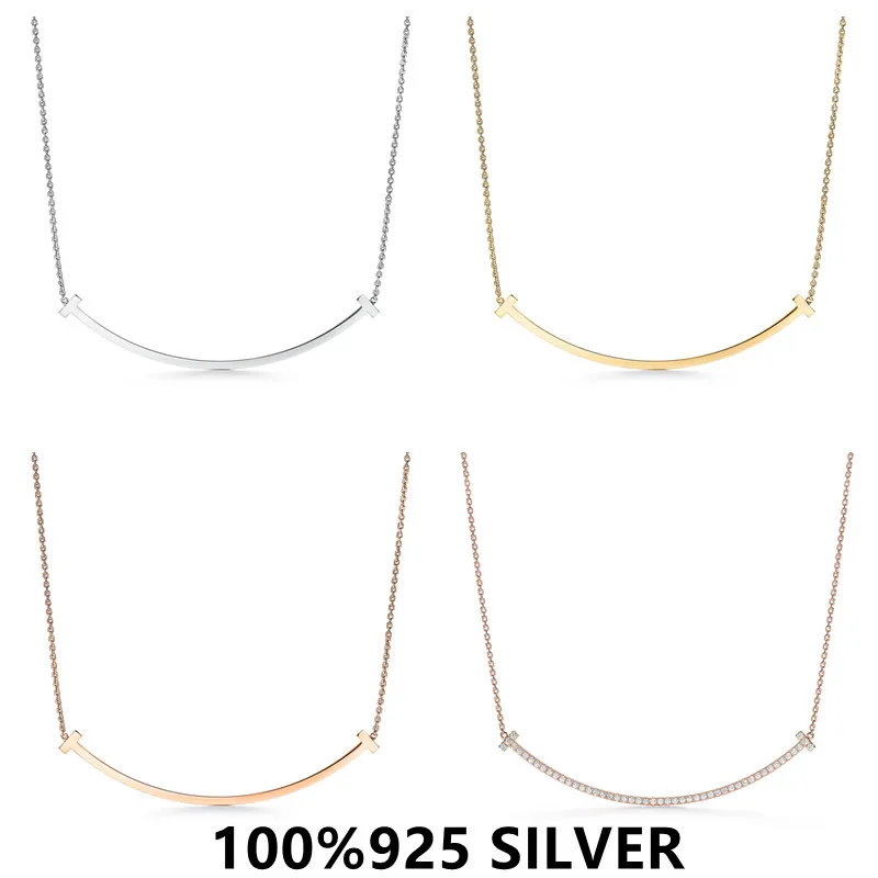 

2021 New TF 100%925 Sterling Silver Smile Necklace Women Clavicle Chain Fine Jewelry Party Wedding Accessories