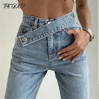 fashion straight leg jeans women high waist denim trouser designer sashes jean femme 2021 wide legs denim pants baggy jeans