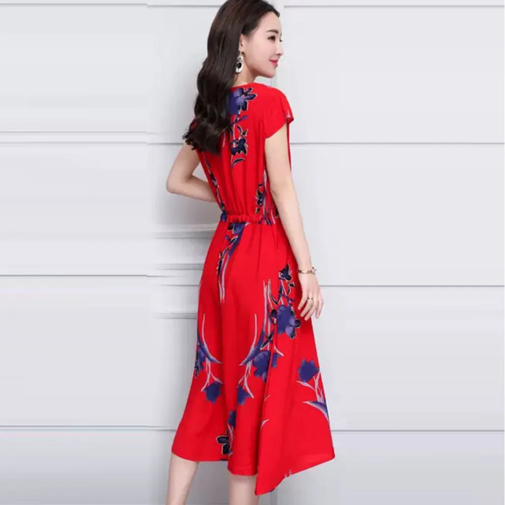 Элегантное платье с цветочным рисунком женское пляжное модное повседневное