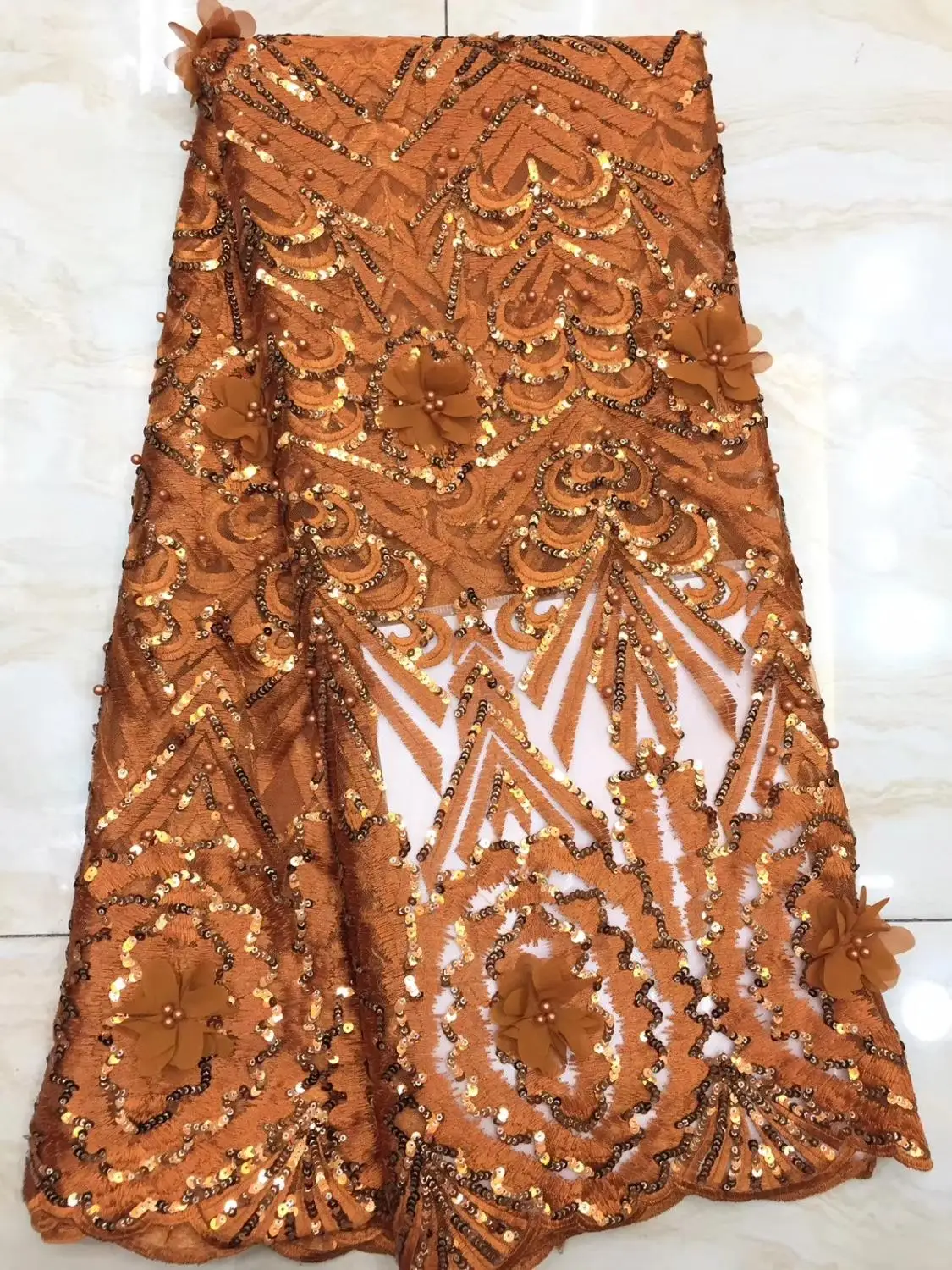 Кружевная ткань Бирюзовая африканская французская кружевная с бусинами