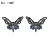 luoteemi black butterfly stud earrings for women cubic zirconia earring aretes de mujer korean fashion jewelry earrings wholesal