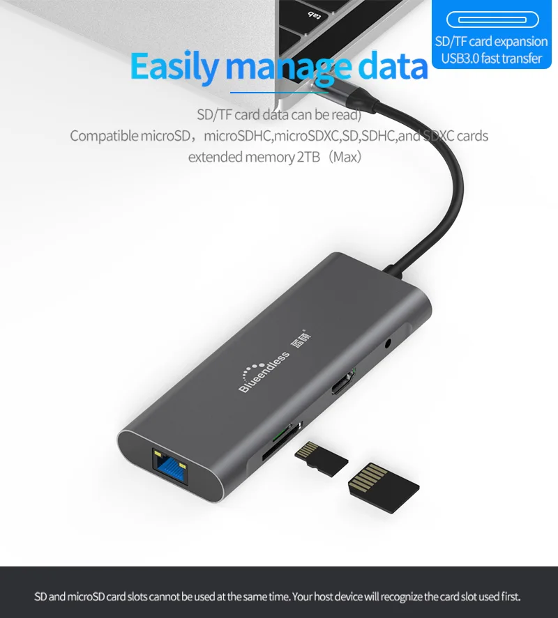 Док-станция для ноутбука type-C usb концентратор type-C USB 3,0 HDMI TF LAN PD usb-концентратор для Macbook для huawei XiaoMi DELL поверхность lenovo