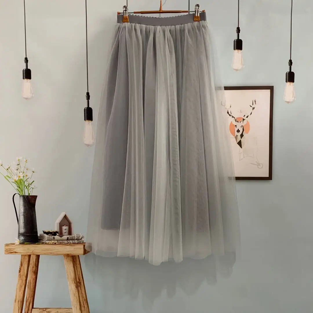 

82cm Quality Long Tulle Skirt Womens Midi Pleated Skirt Wedding Bridal Bridesmaid Skirt Party Long Skirts for Women Lolita Skirt