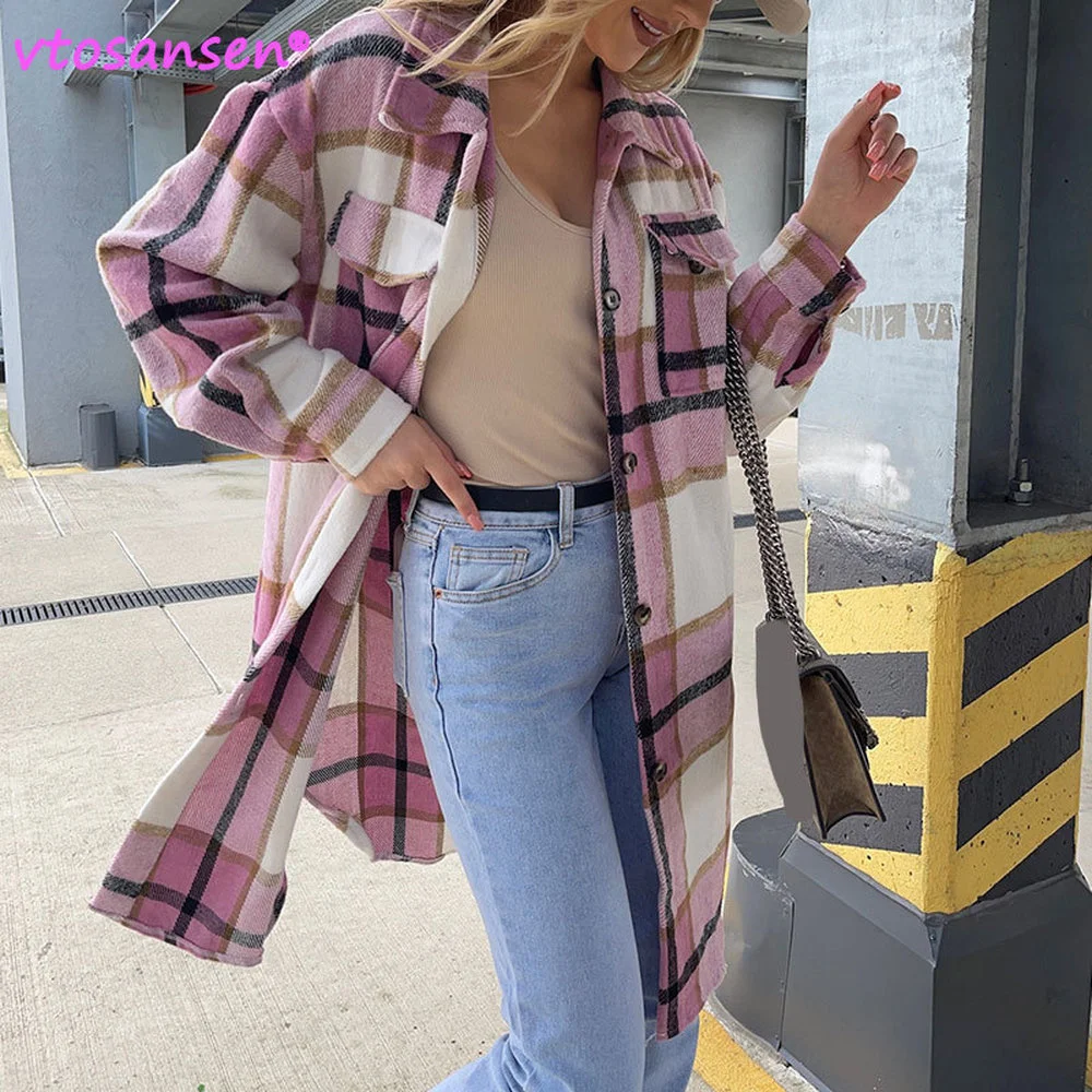 

Женская клетчатая рубашка, теплые шерстяные пальто в клетку, Элегантные повседневные куртки в стиле ретро, XXL, новинка осенне-зимнего сезона...
