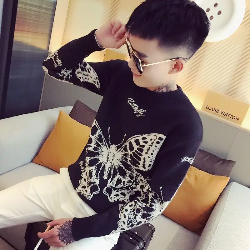 

2020 winter new sweater men's Korean version slim personality knitwear