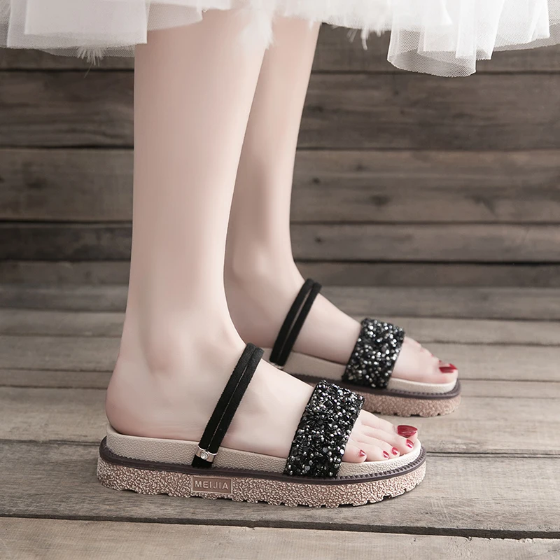 

Female Sandal 2021 Summer Sale Of Women's Shoes Med Clear Heels Two Weare Anti-Skid Girls Fashion Elastic Band New Medium Comfor
