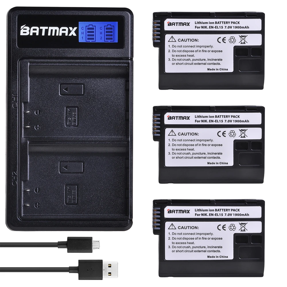 Аккумулятор Batmax зарядное устройство с двумя USB портами и ЖК дисплеем для Nikon D600 D610