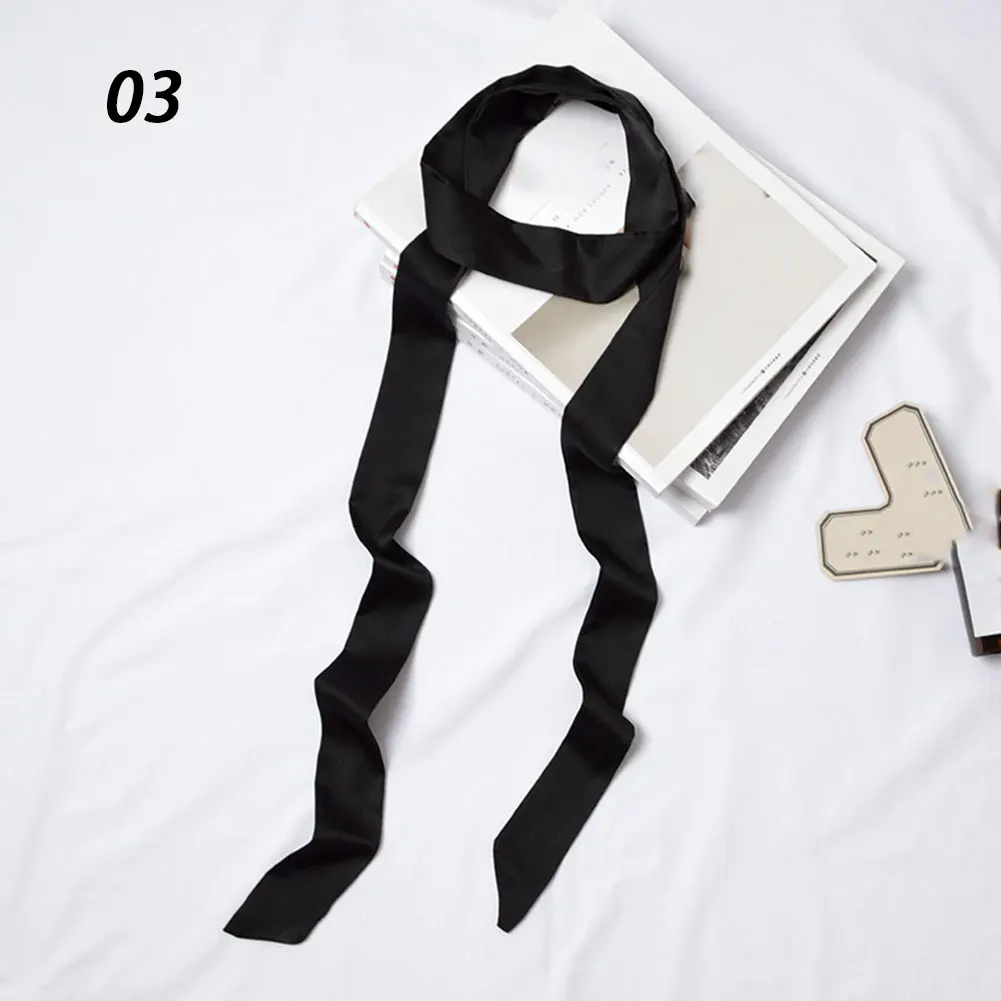 03 Black Sparsil весенний однотонный узкий длинный шарф для женщин, новые мягкие шарфы 200 см, стильный галстук, ремень на запястье, маленькая лента - Цвет: 03 Black