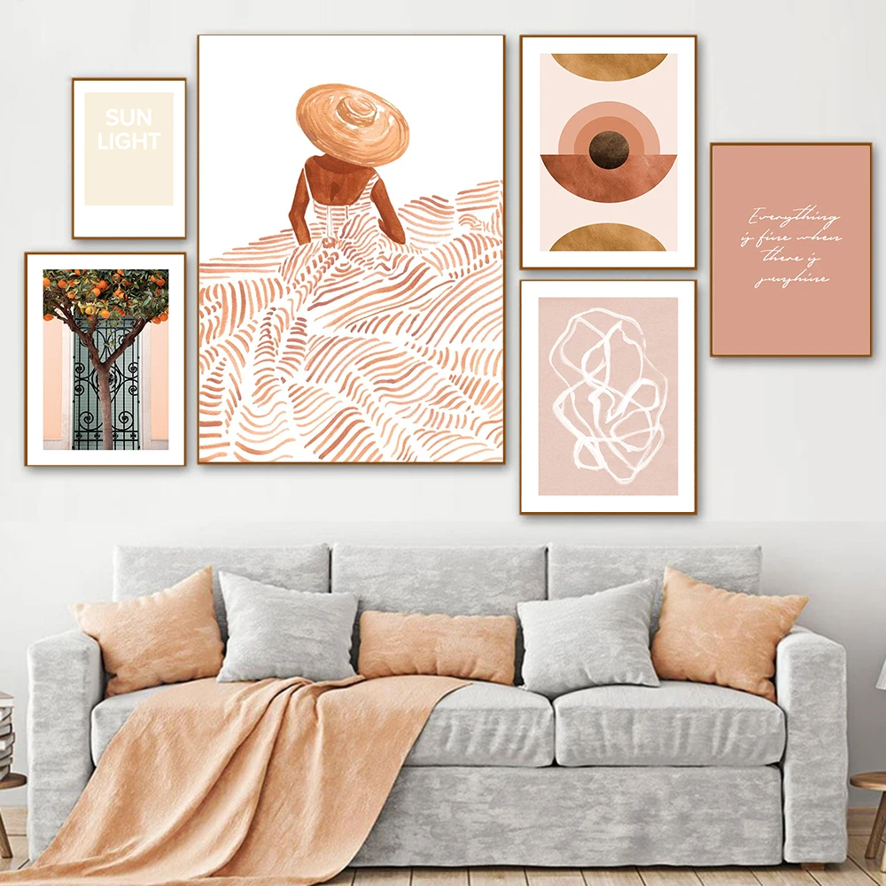 

Abstract Letter Poster Boho Style Canvas Painting Oranges Home Art Tree Girl Wall Pictures for Living Room Nordic Decoration