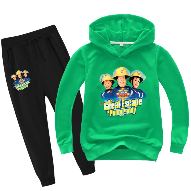 Fireman Sam New Clothes Halloween Shirts for Toddlers Cotton Girls Clothes Fall Baby Boy Clothes Set Teenage Hooded Top+Pants