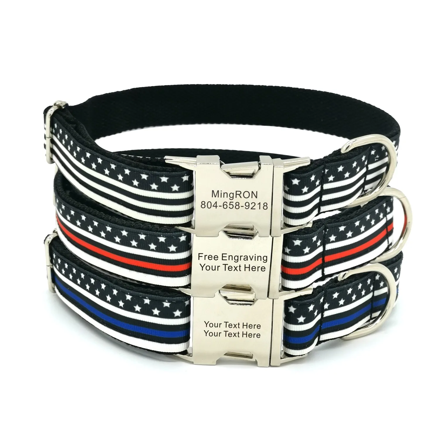 

US Flag Pet Collar Puppy Cat ID Tag Custom Black Blue Lives Matter Fire Fighter Basic Personalized Dog Cat Collars Leash Set