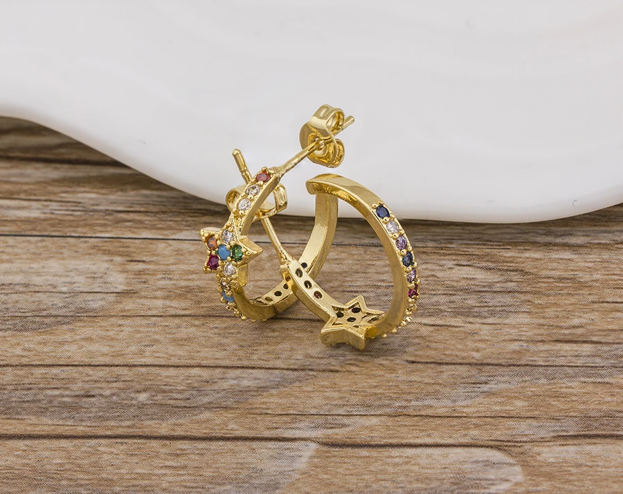 Dames Regenboog Hart Oorbellen Topkwaliteit Koper CZ Kleurrijke Zirkoon Eeuwige Elegante Sieraden Oorbellen