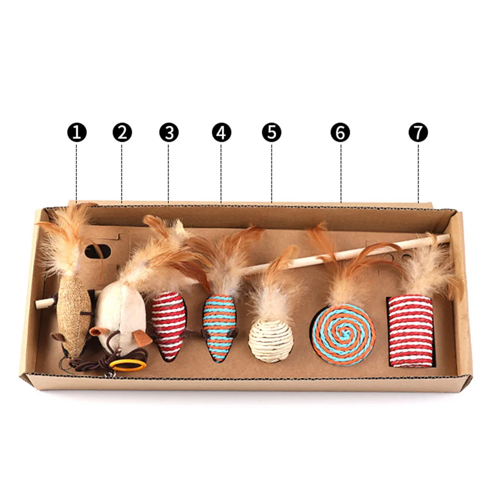 _ 7 шт./компл. Интерактивная палка для кошек из пеньковой веревки игрушки котят