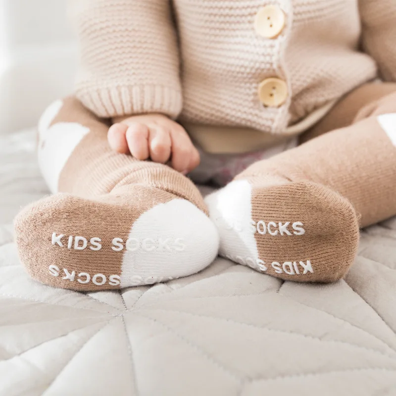 Calcetines gruesos de felpa para beb&eacute;, medias antideslizantes con rodilleras c&aacute;lidas, conjuntos de calcetines protectores de rodilla para ni&ntilde;os, Oto&ntilde;o e Invierno-3