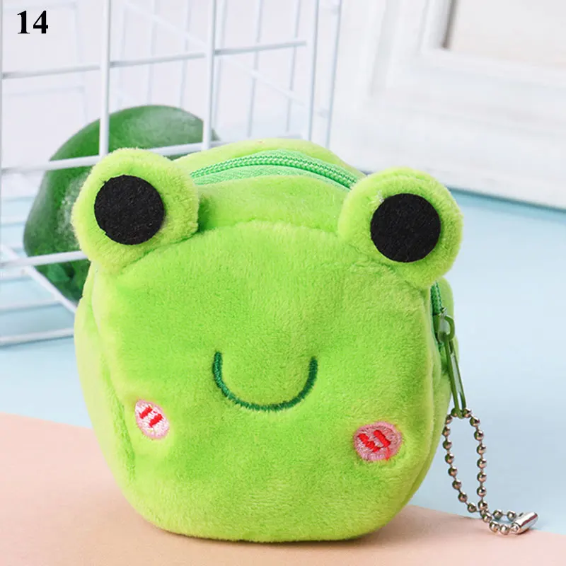 Cute Frog Plush Coin Purse Small Animal Shape Small Wallet Red Strawberry Zipper Money Bag Multifunction Coin Purses Kids Gifts