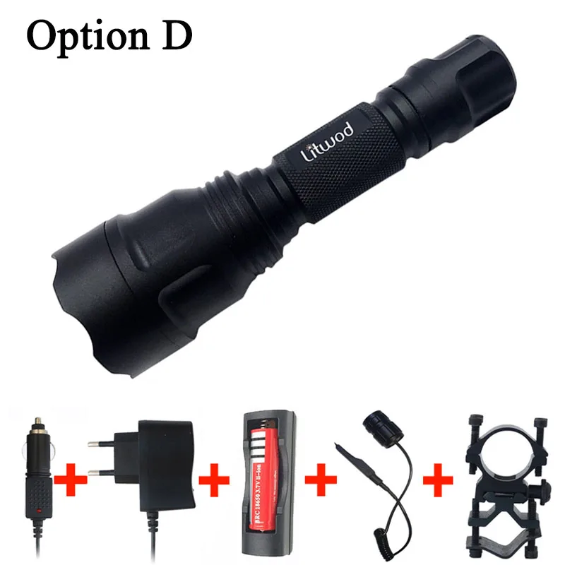 Option D Litwod Z10 высокомощный C8 фонарик Cree XML2 T6 Q5 светодиодный фонарик, фонарь, lanterna велосипед, Самозащита, кемпинг свет, лампа - Испускаемый цвет: Option D