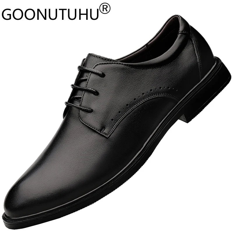 2021 Style Men's Shoes Dress Genuine Leather Classics Brown Black Lace Up Derby Shoe Man Comfortable Office Formal Shoes For Men