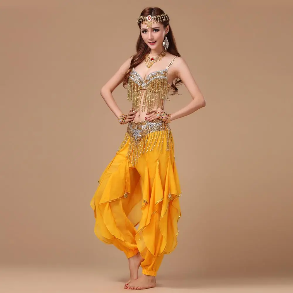 

Dance Dress Belly Women Suit Dancing Costume Set Sequins Sexy Bellydance Bra Long Pants Belt Beading Wear Tribal India Clothes