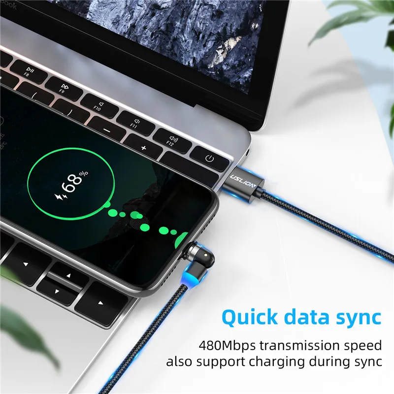 Магнитный кабель USLION Micro USB C 540 с вращением типа 3A для быстрой зарядки iPhone 11 Pro Max 8 7