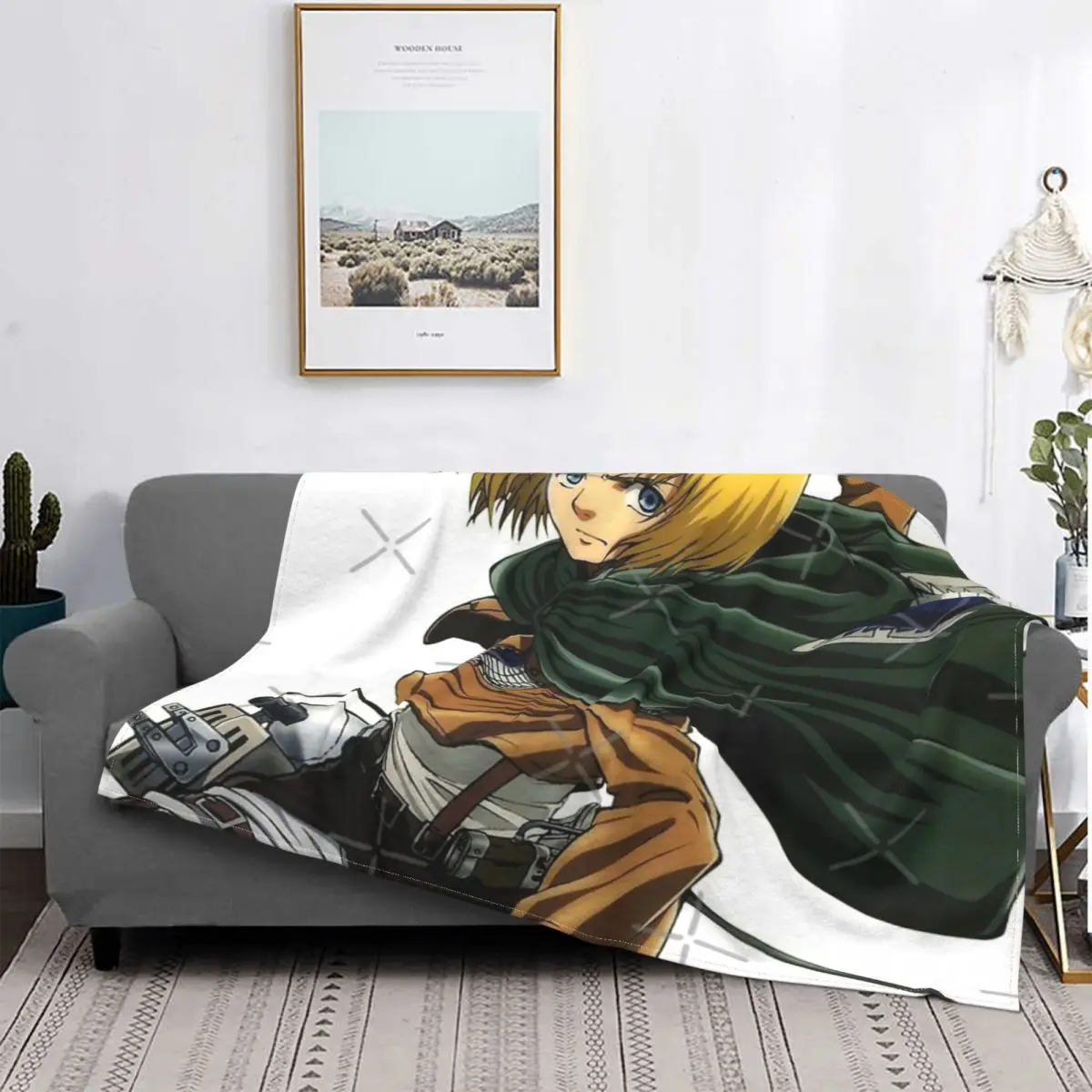 

Armin Arlert SNK-colcha a quadros para cama, Edredon, colcha, 220x240