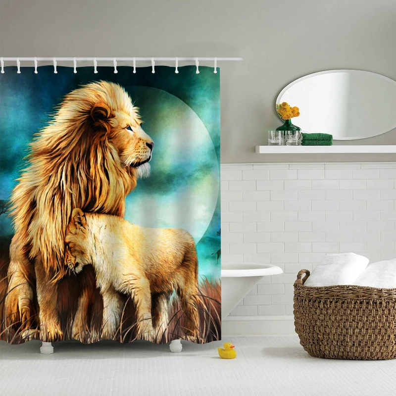 

Cute Lion Printed Shower Curtains Frabic Waterproof Polyester Cute Lion Shower Curtain Curtains Bathroom Curtain 10 with Hooks
