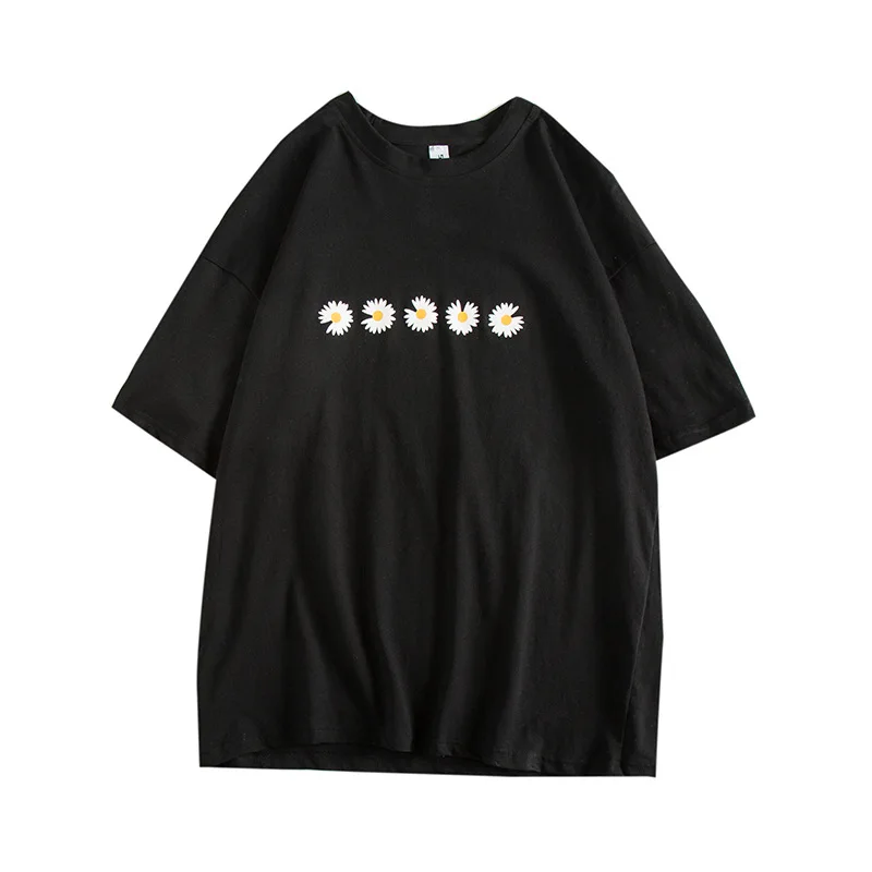 

2021 Short-Sleeved T-shirt Men's Summer Hong Kong Style Daisy Printed Top Ins Trendy Casual Loose T-shirt men clothing korra