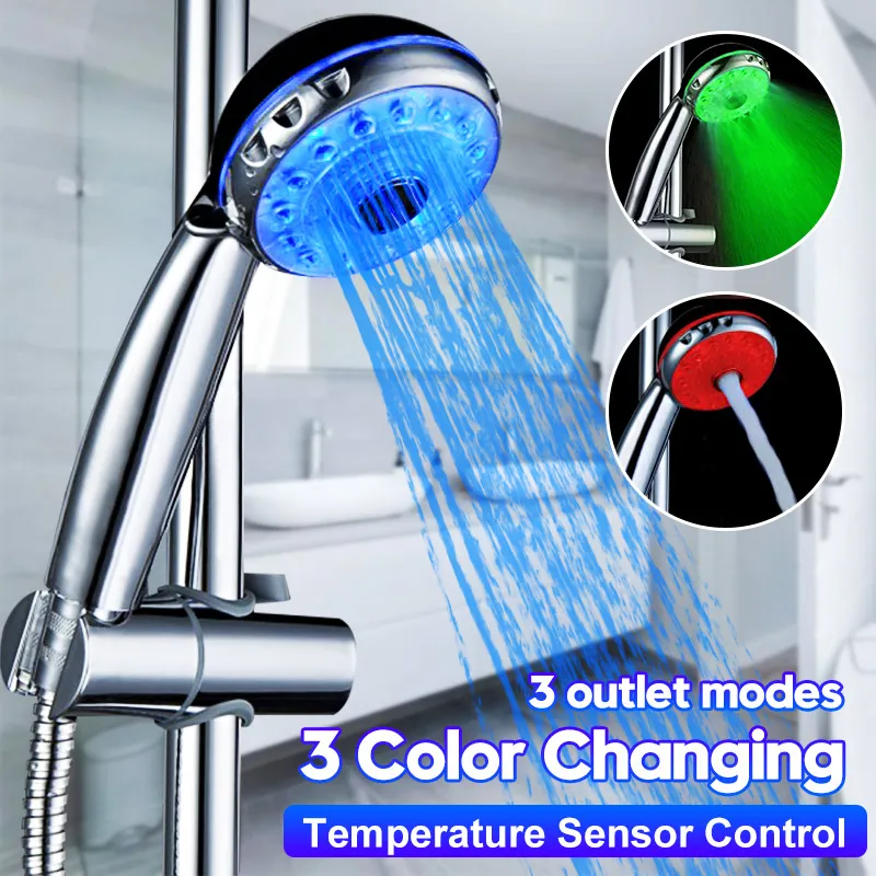 

Регулируемый 3 режима 3 цвета светодиодный Насадки для душа светильник Температура Сенсор RGB спринклер для Ванная комната Насадки для душа