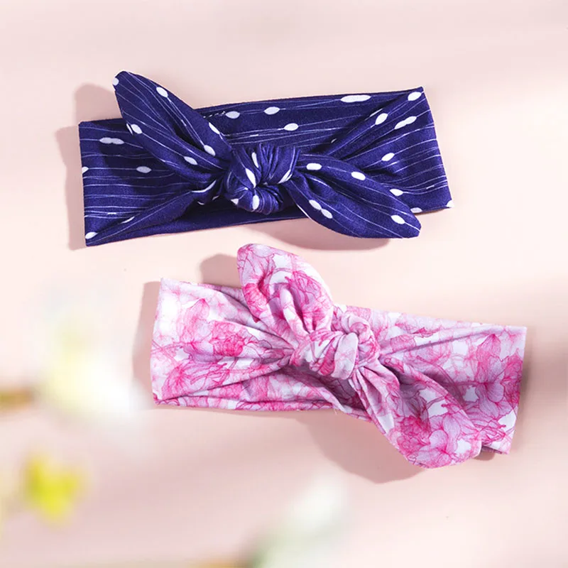 

2Pcs/Set Mom And Baby Headbands Diy Rabbit Ears Hairband Floral Print Bowknot Headband Parent-Child Headwear Hair Accessories
