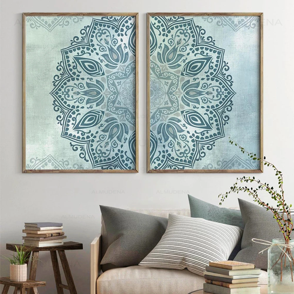 

Bohemia Mandala Floral Beige Wall Art Print Boho Poster Picture Canvas Painting Living Room Home Interior Yoga Room Decor