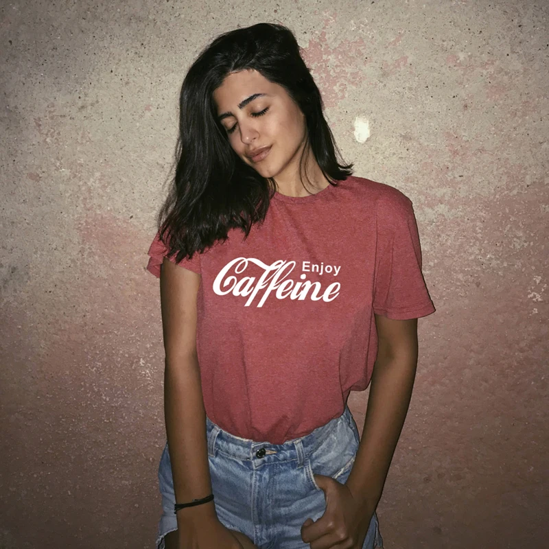 ONSEME, женская уличная одежда, повседневные футболки, Enjoy Caffeine, футболка с буквенным принтом, женские Забавные футболки Cola, Harajuku, базовая хлопковая футболка