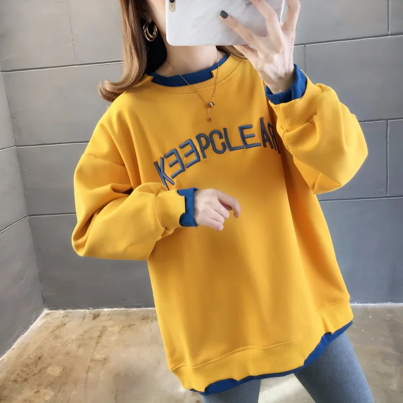 

2020 Spring New Letter Print Sweatshirt Women Korean Style Long Sleeve O-neck Loose Casual Sweatshirt Harajuku Streetwear