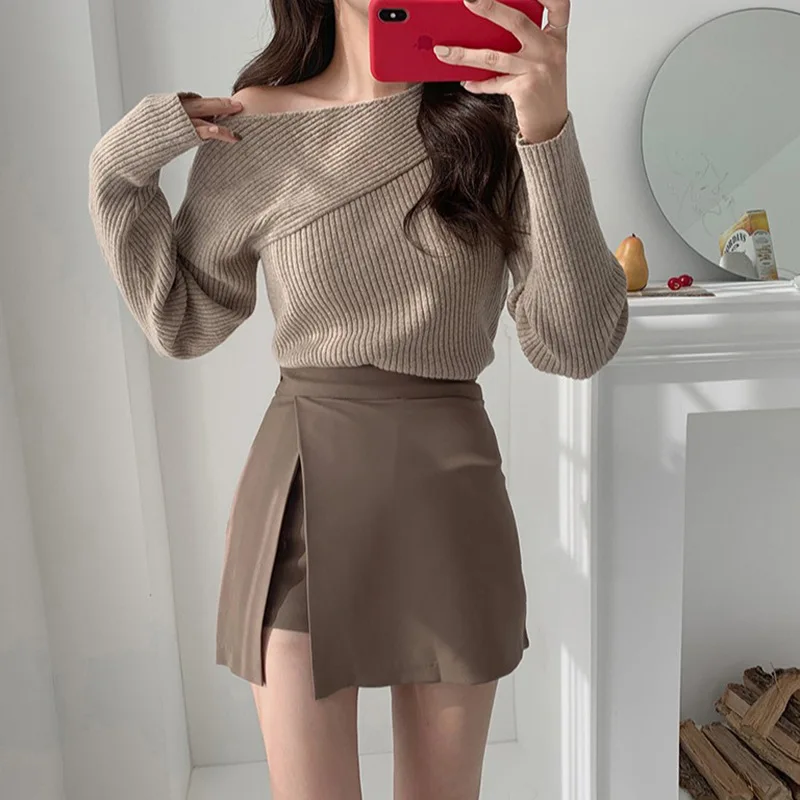 

Women Summer Korean Solid Color Sexy Slit Skirts Thin High Waist A-line Skirt Female Chic Tide Black Skirts Fashion Streetwear