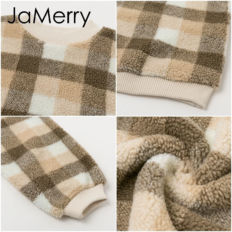 JaMerry, винтажные, повседневные, из овечьей шерсти, в клетку, женские толстовки, свитшоты, пуловер, свободный, женский, толстовка, осень, зима, для девушек, теплое пальто