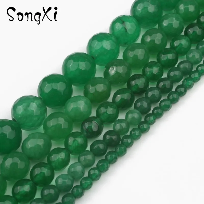 Натуральный граненый Темно-Зеленый Халцедон Круглые бусины для
