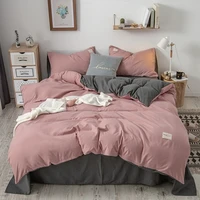 4pcs solid color comfortable fashion bedding set pure cotton ab double sided pattern simplicity bed sheet quilt cover pillowcase