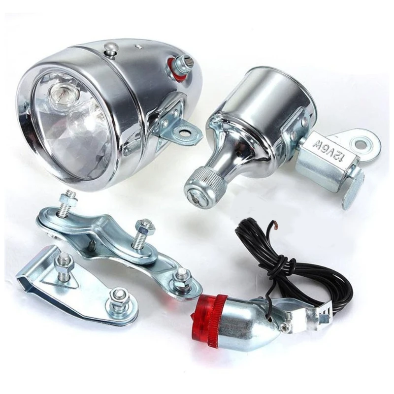 

2022 New Vintage Bicycle Motorized Bike Friction 12V 6W Generator Headlight Tail Light Kit Head Lamp Friction Dynamo Light Suit