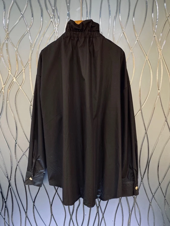 

2020 autumn and winter new fashion women's small stand-up collar solid color long-sleeved loose mid-length shirt 1209