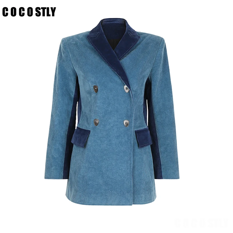 2019 осенний Блейзер Женский отложной воротник длинный рукав двубортная короткая
