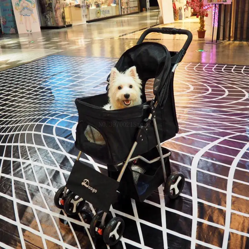 Lightweght folding pet stroller dog cat Teddy small delicate four-wheeled outdoor travel suppliesi | Дом и сад